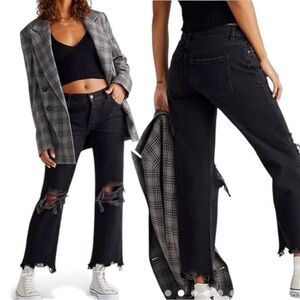 We The Free Black Onyx Mid Rise Maggie Straight Distressed Ankle Jeans